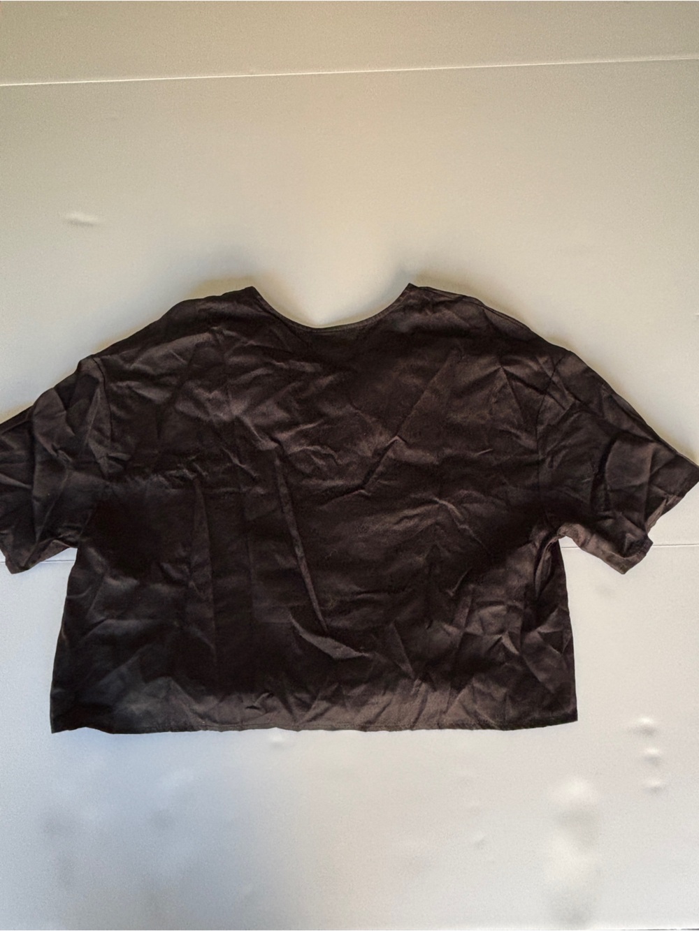 LESET Black Cotton Boxy Cropped Short Sleeve Tie Neck Top - Extra Small - Picture 6 of 6